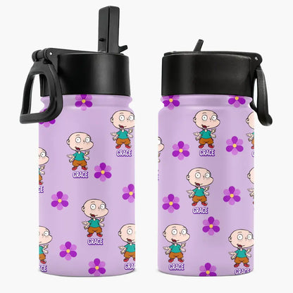 Violet Vintage Water Bottle - Personalized Custom Kids Insulated Bottle - Birthday, Back To School, Kindergarten, First, Second, Third, Fourth, Fifth Grade, Pre-K Gift For Kids