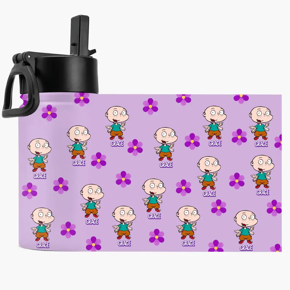 Violet Vintage Water Bottle - Personalized Custom Kids Insulated Bottle - Birthday, Back To School, Kindergarten, First, Second, Third, Fourth, Fifth Grade, Pre-K Gift For Kids