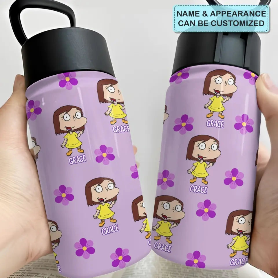 Violet Vintage Water Bottle - Personalized Custom Kids Insulated Bottle - Birthday, Back To School, Kindergarten, First, Second, Third, Fourth, Fifth Grade, Pre-K Gift For Kids