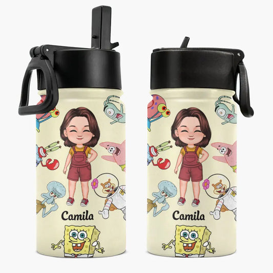 Cartoon Water Bottle - Personalized Custom Kids Insulated Bottle - Birthday, Back To School, Kindergarten, First, Second, Third, Fourth, Fifth Grade, Pre-K Gift For Kids