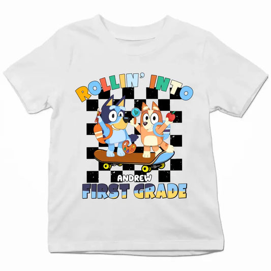 Rolling Into Kindergarten - Personalized Custom Youth T-shirt - Back To School Gift For Kid