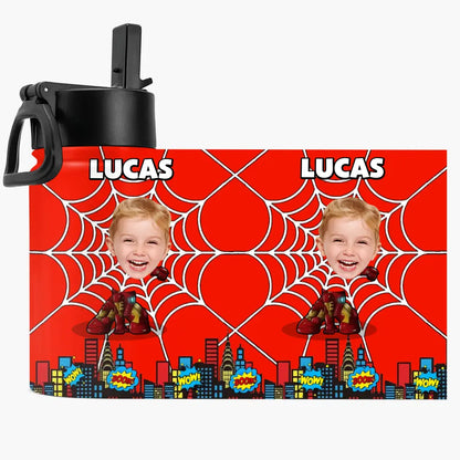 Custom Face Hero Leak Proof Water - Personalized Custom Kids Insulated Bottle - Birthday, Back To School, Kindergarten, First, Second, Third, Fourth, Fifth Grade, Pre-K Gift For Kids