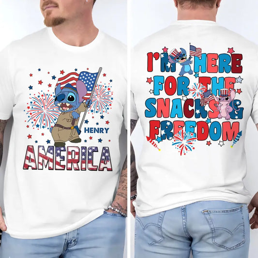 I'm Here For The Snacks And Freedom - Personalized Custom Double-side T-shirt - 4th Of July Gift For Family Members