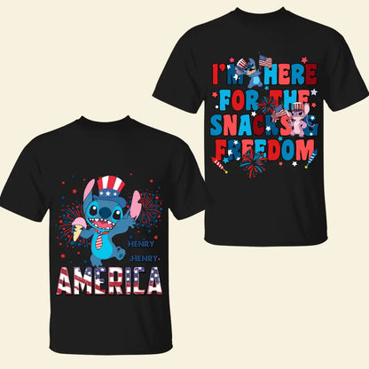I'm Here For The Snacks And Freedom - Personalized Custom Double-side T-shirt - 4th Of July Gift For Family Members