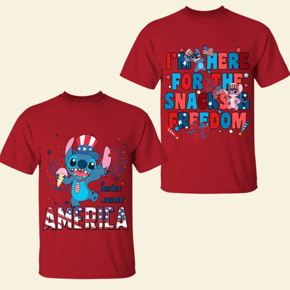 I'm Here For The Snacks And Freedom - Personalized Custom Double-side T-shirt - 4th Of July Gift For Family Members