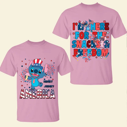 I'm Here For The Snacks And Freedom - Personalized Custom Double-side T-shirt - 4th Of July Gift For Family Members