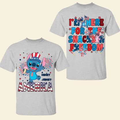 I'm Here For The Snacks And Freedom - Personalized Custom Double-side T-shirt - 4th Of July Gift For Family Members