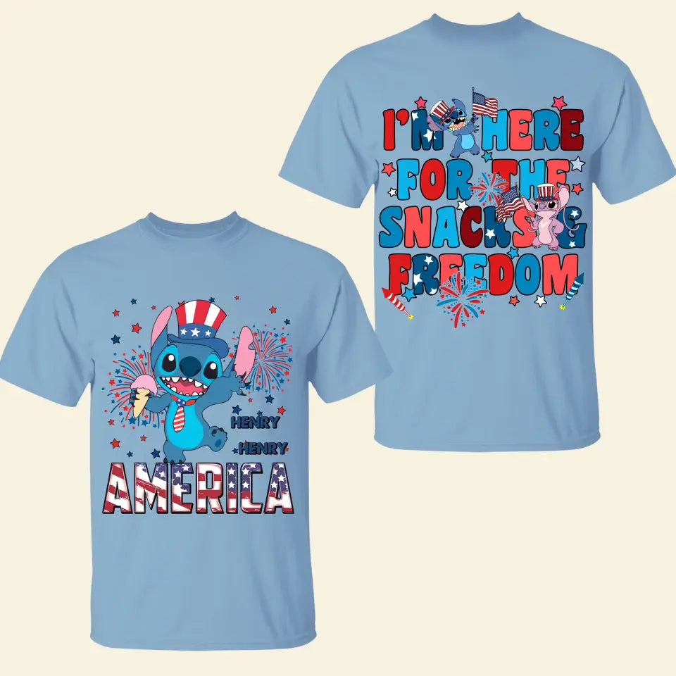 I'm Here For The Snacks And Freedom - Personalized Custom Double-side T-shirt - 4th Of July Gift For Family Members