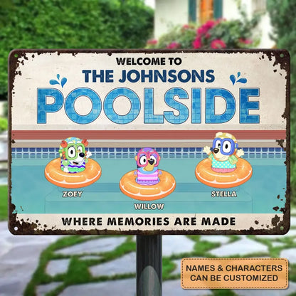 Welcome To Our Poolside - Personalized Metal Sign - Summer Gift For Family, Family Members