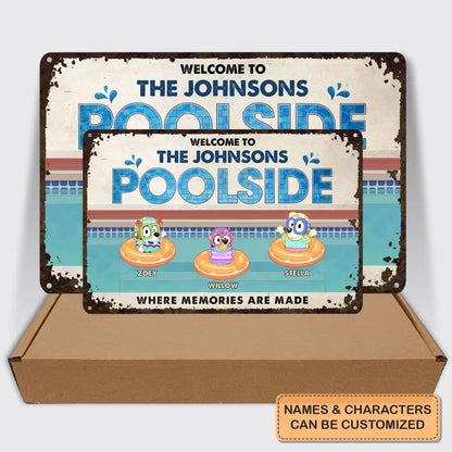 Welcome To Our Poolside - Personalized Metal Sign - Summer Gift For Family, Family Members