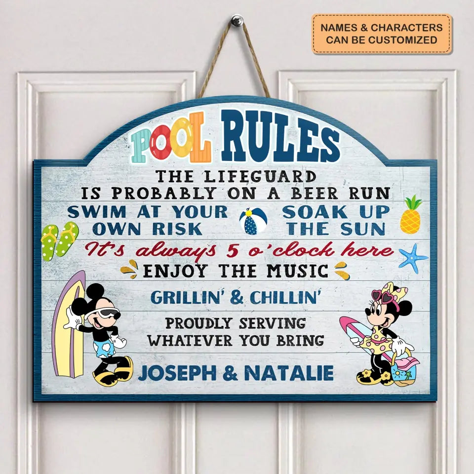 Pool Rules - Personalized Custom Door Sign - Summer Gift For Couple, Friends