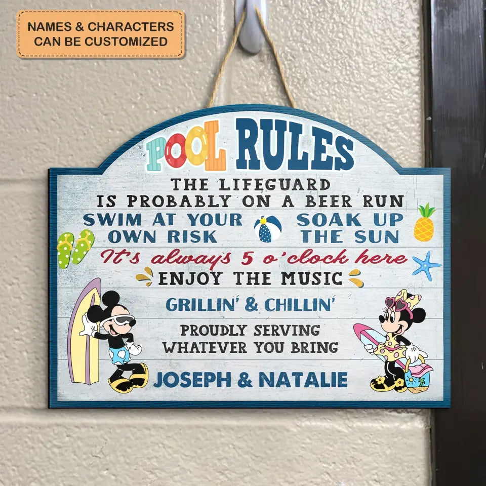 Pool Rules - Personalized Custom Door Sign - Summer Gift For Couple, Friends