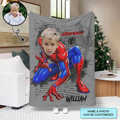 Custom Face Super Hero Blanket - Personalized Custom Blanket - Gift For Kids, Family, Family Members