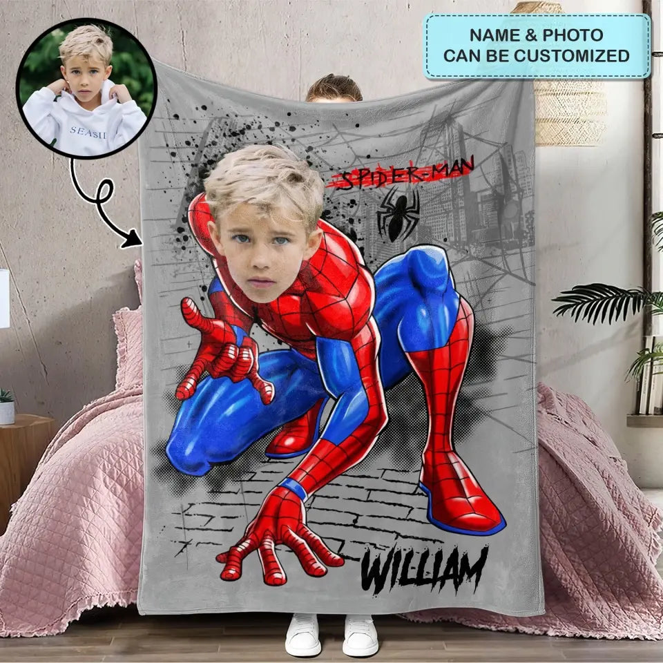 Custom Face Super Hero Blanket - Personalized Custom Blanket - Gift For Kids, Family, Family Members