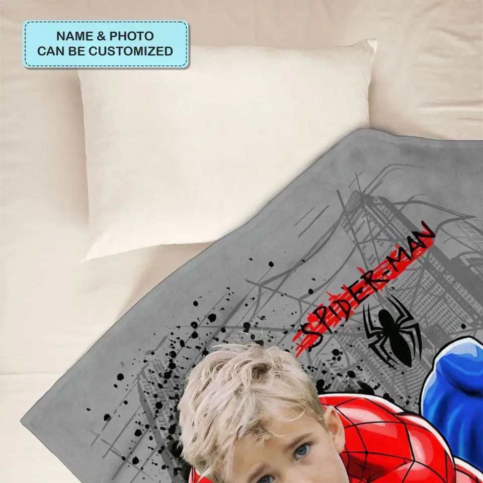 Custom Face Super Hero Blanket - Personalized Custom Blanket - Gift For Kids, Family, Family Members