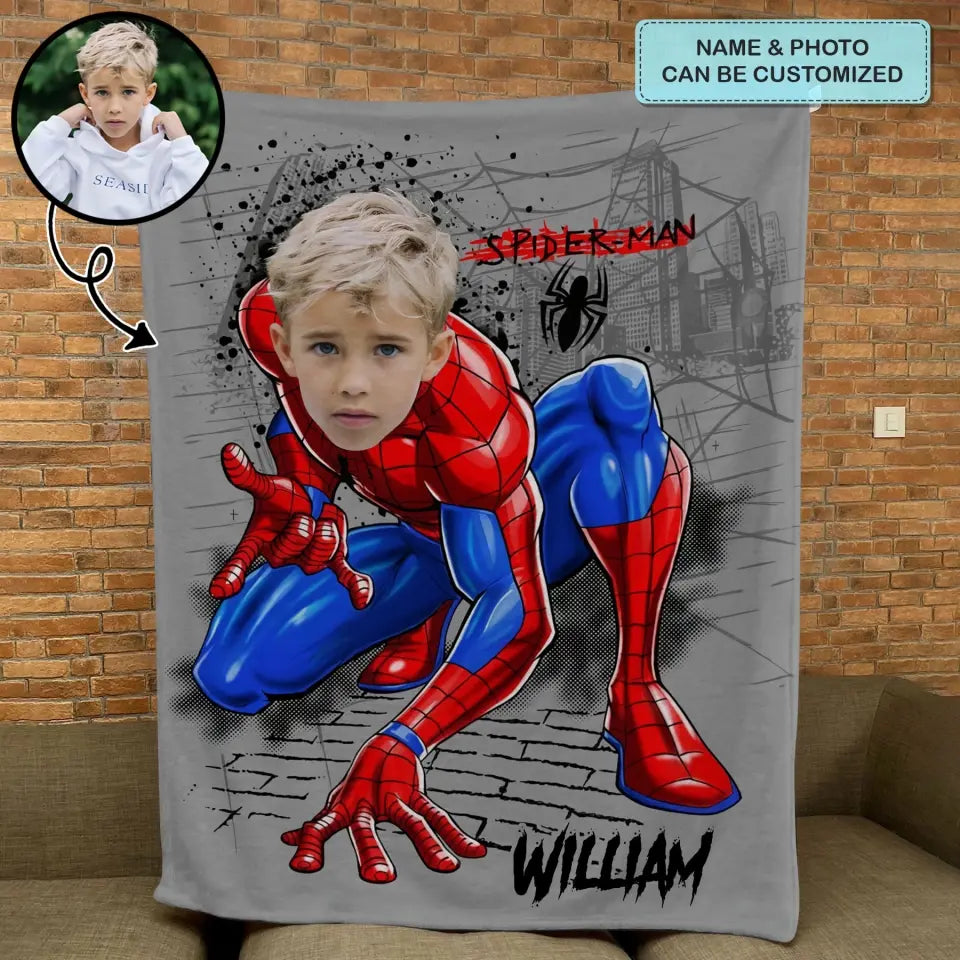 Custom Face Super Hero Blanket - Personalized Custom Blanket - Gift For Kids, Family, Family Members