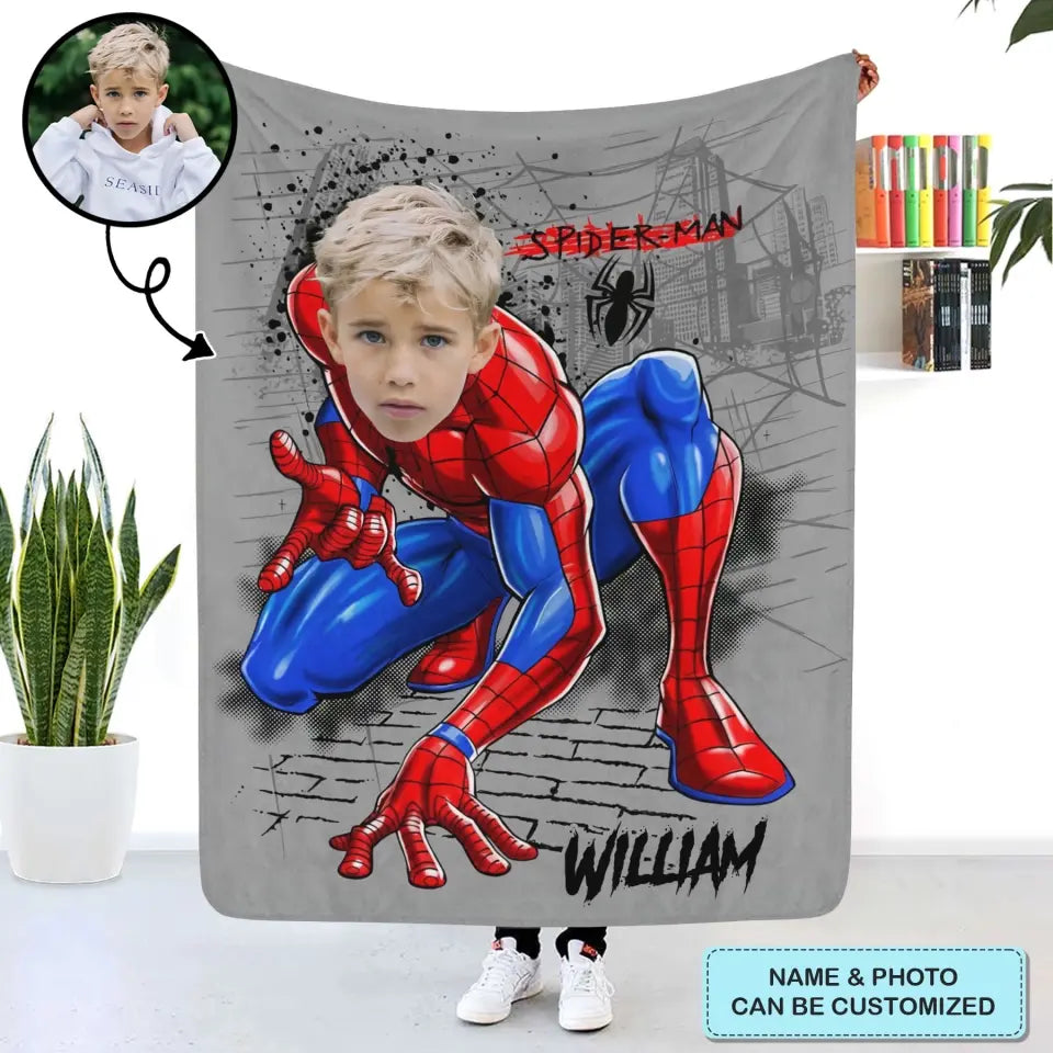 Custom Face Super Hero Blanket - Personalized Custom Blanket - Gift For Kids, Family, Family Members