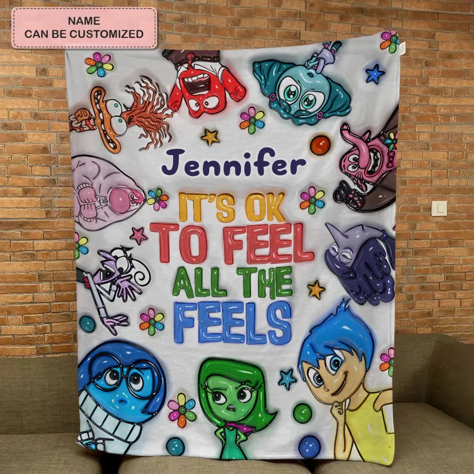 It's Okay To Feel All The Feel - Personalized Custom Blanket - Gift For Family, Family Members, Friends