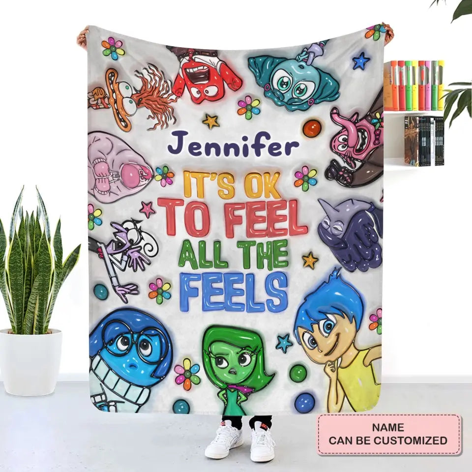 It's Okay To Feel All The Feel - Personalized Custom Blanket - Gift For Family, Family Members, Friends