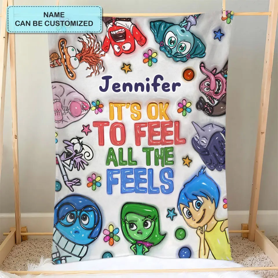 It's Okay To Feel All The Feel - Personalized Custom Blanket - Gift For Family, Family Members, Friends