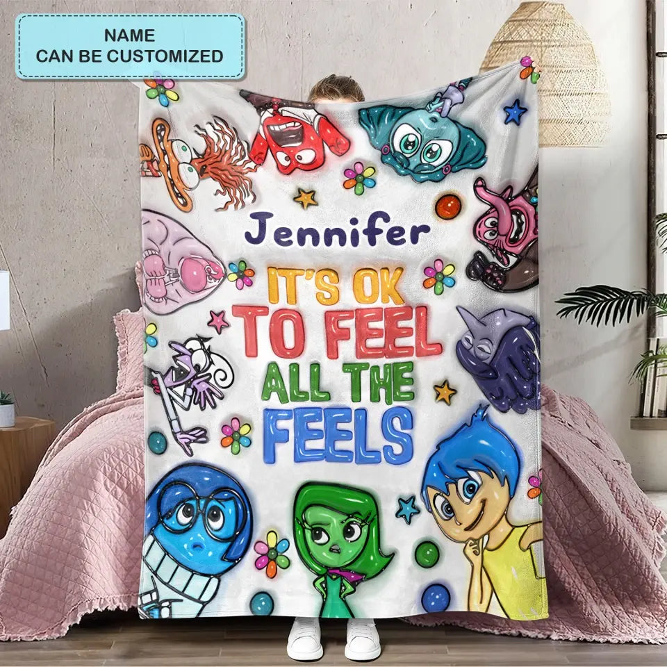 It's Okay To Feel All The Feel - Personalized Custom Blanket - Gift For Family, Family Members, Friends