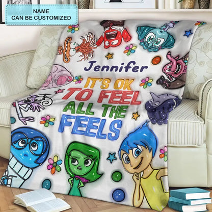 It's Okay To Feel All The Feel - Personalized Custom Blanket - Gift For Family, Family Members, Friends