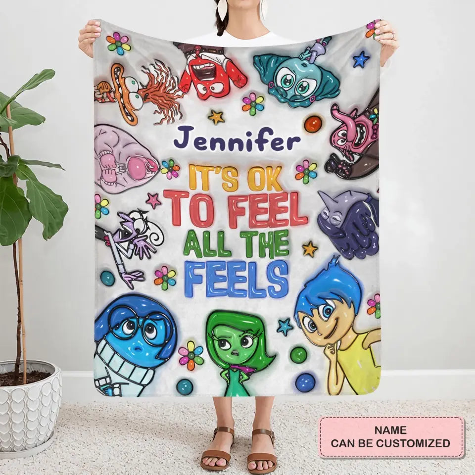 It's Okay To Feel All The Feel - Personalized Custom Blanket - Gift For Family, Family Members, Friends