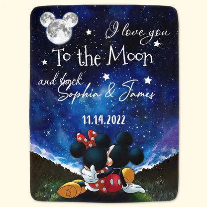 I Love You To The Moon And Back - Personalized Custom Blanket - Anniversary, Valentine's Day Gift For Couple