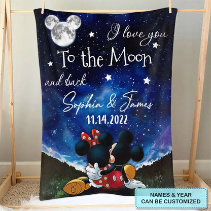 I Love You To The Moon And Back - Personalized Custom Blanket - Anniversary, Valentine's Day Gift For Couple