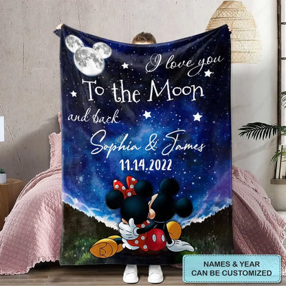 I Love You To The Moon And Back - Personalized Custom Blanket - Anniversary, Valentine's Day Gift For Couple