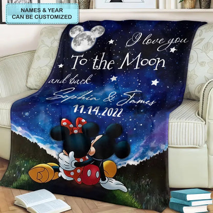 I Love You To The Moon And Back - Personalized Custom Blanket - Anniversary, Valentine's Day Gift For Couple