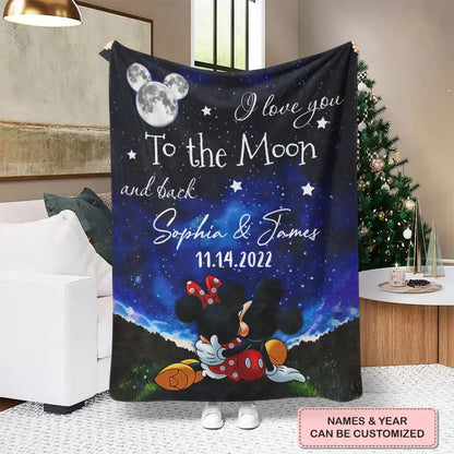 I Love You To The Moon And Back - Personalized Custom Blanket - Anniversary, Valentine's Day Gift For Couple