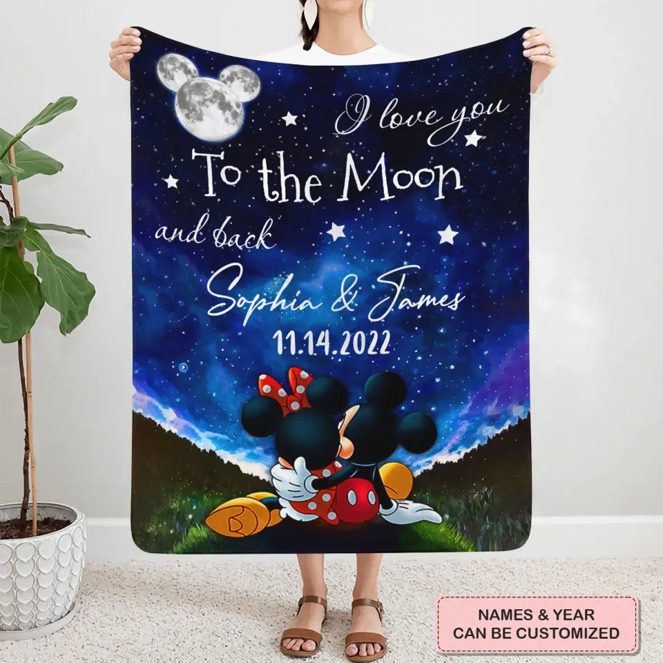 I Love You To The Moon And Back - Personalized Custom Blanket - Anniversary, Valentine's Day Gift For Couple