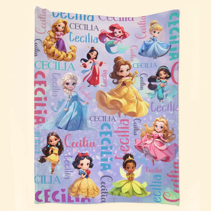 Custom Name Cartoon Princess - Personalized Custom Blanket - Gift For Kids, Family Members