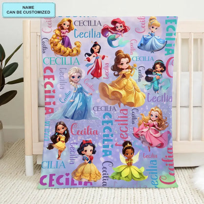 Custom Name Cartoon Princess - Personalized Custom Blanket - Gift For Kids, Family Members