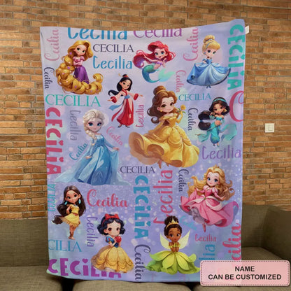 Custom Name Cartoon Princess - Personalized Custom Blanket - Gift For Kids, Family Members