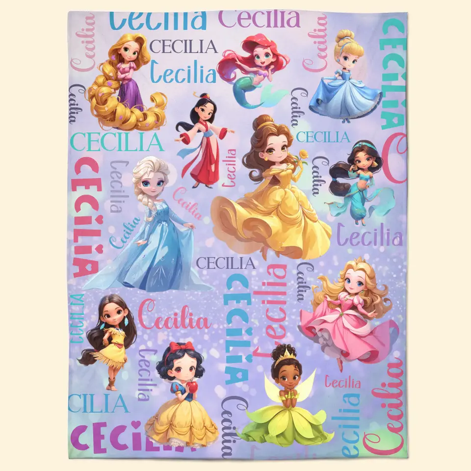 Custom Name Cartoon Princess - Personalized Custom Blanket - Gift For Kids, Family Members