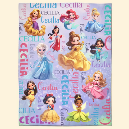 Custom Name Cartoon Princess - Personalized Custom Blanket - Gift For Kids, Family Members