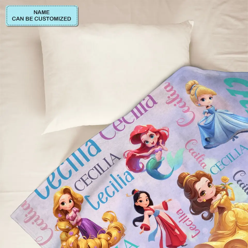 Custom Name Cartoon Princess - Personalized Custom Blanket - Gift For Kids, Family Members