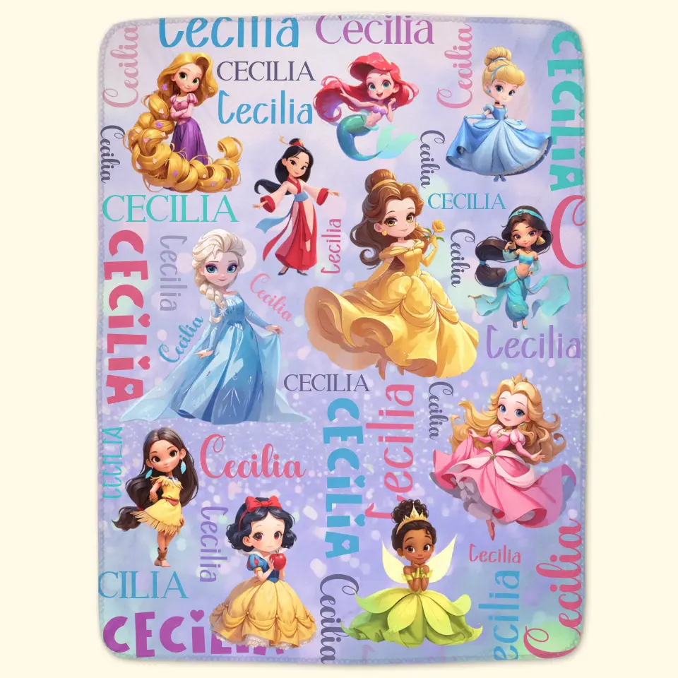 Custom Name Cartoon Princess - Personalized Custom Blanket - Gift For Kids, Family Members