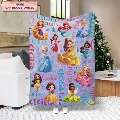 Custom Name Cartoon Princess - Personalized Custom Blanket - Gift For Kids, Family Members