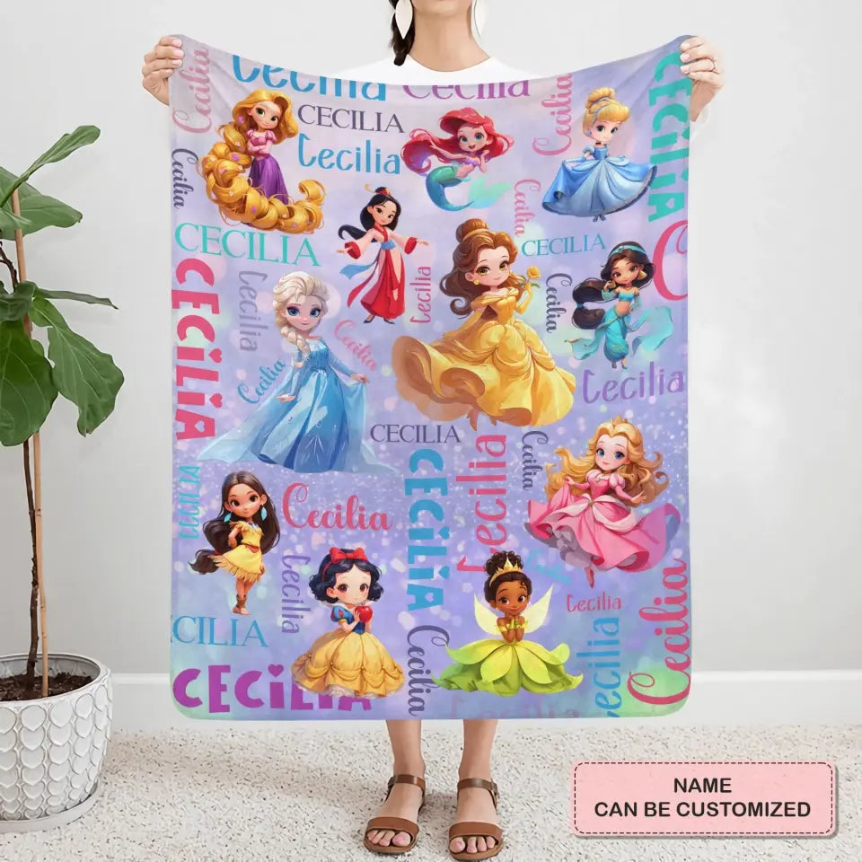 Custom Name Cartoon Princess - Personalized Custom Blanket - Gift For Kids, Family Members