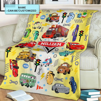 Custom Name Cartoon Cars - Personalized Custom Blanket - Gift For Kids, Family Members