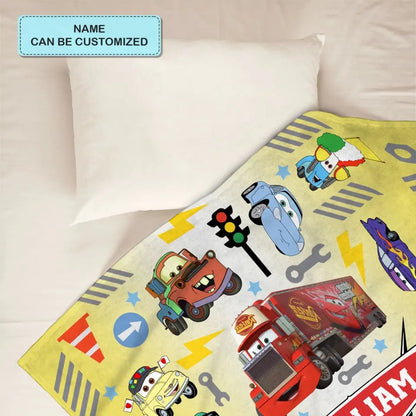 Custom Name Cartoon Cars - Personalized Custom Blanket - Gift For Kids, Family Members