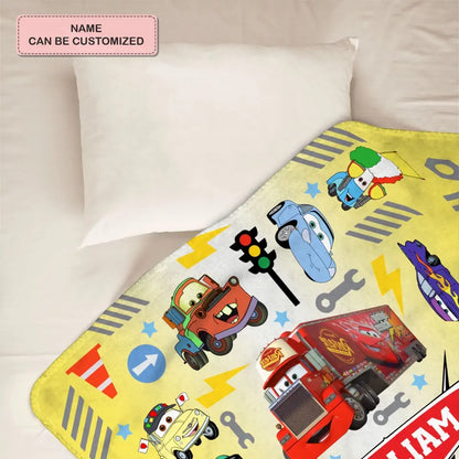 Custom Name Cartoon Cars - Personalized Custom Blanket - Gift For Kids, Family Members