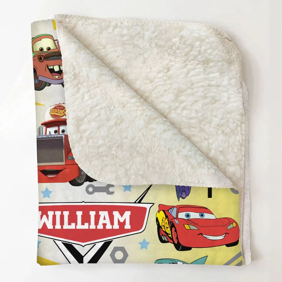 Custom Name Cartoon Cars - Personalized Custom Blanket - Gift For Kids, Family Members