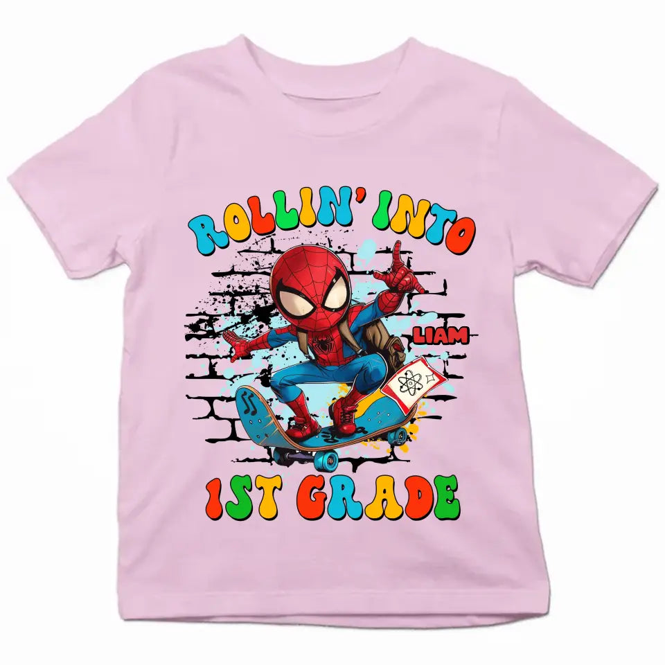 Rolling Into School - Personalized Custom Youth T-shirt - Birthday, Back To School, Kindergarten, First, Second, Third, Fourth, Fifth Grade, Pre-K Gift For Kids