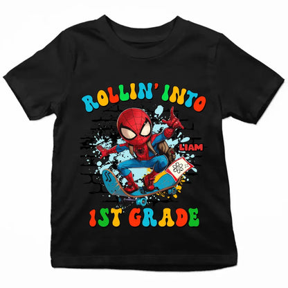 Rolling Into School - Personalized Custom Youth T-shirt - Birthday, Back To School, Kindergarten, First, Second, Third, Fourth, Fifth Grade, Pre-K Gift For Kids