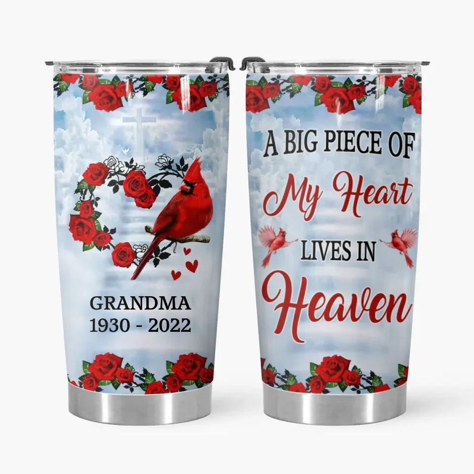 Personalized Tumbler - Gift For Family Members Memorial - A Big Piece Of My Heart Lives In Heaven Cardinal