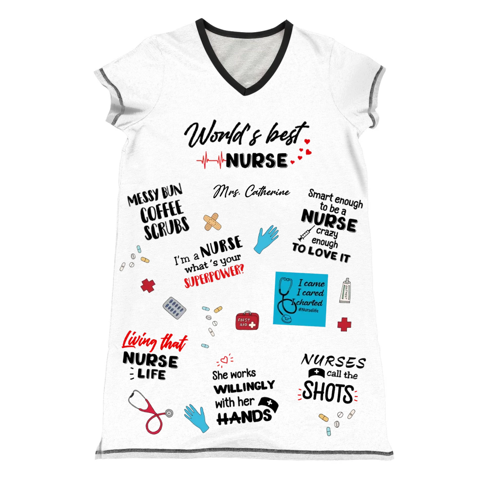 Personalized Women's V-Neck Nightshirt - World's Best Nurse